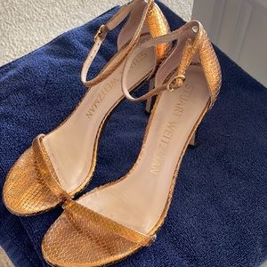 Stuart Weitzman gold high heel sandal